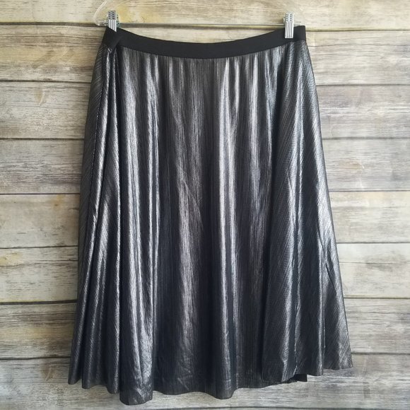 Metallic Silver & Black Pleated Midi Skirt Size 0X - Picture 10 of 14